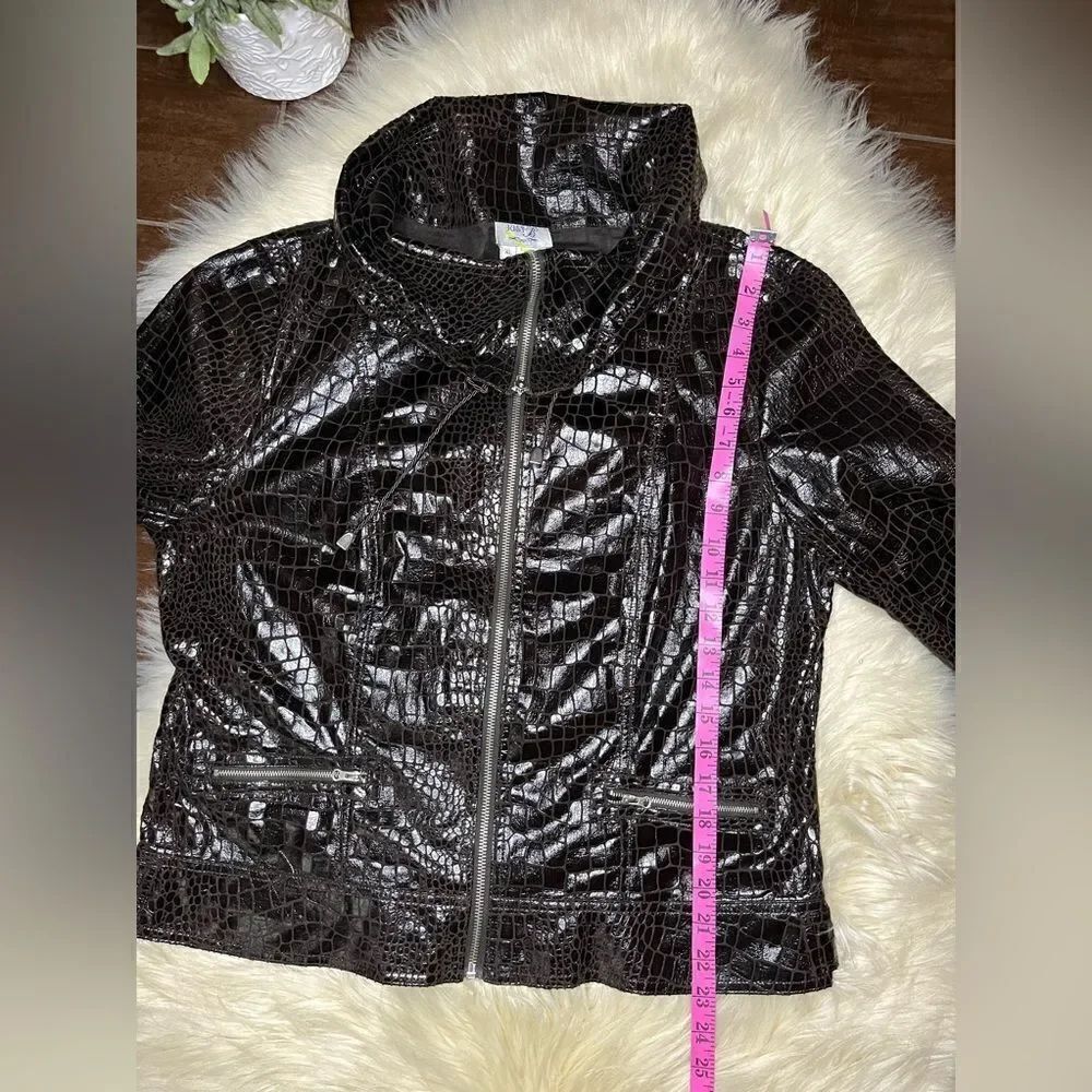 JUST B Dark Chocolate Brown Crocodile Print Faux Leather Jacket Sx XL - Picture 5 of 7
